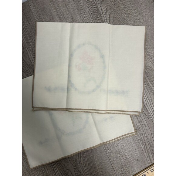 Set Of 2 Vintage Handmade Cross Stitch Napkins Orange And Blue Flowers - Picture 5 of 7